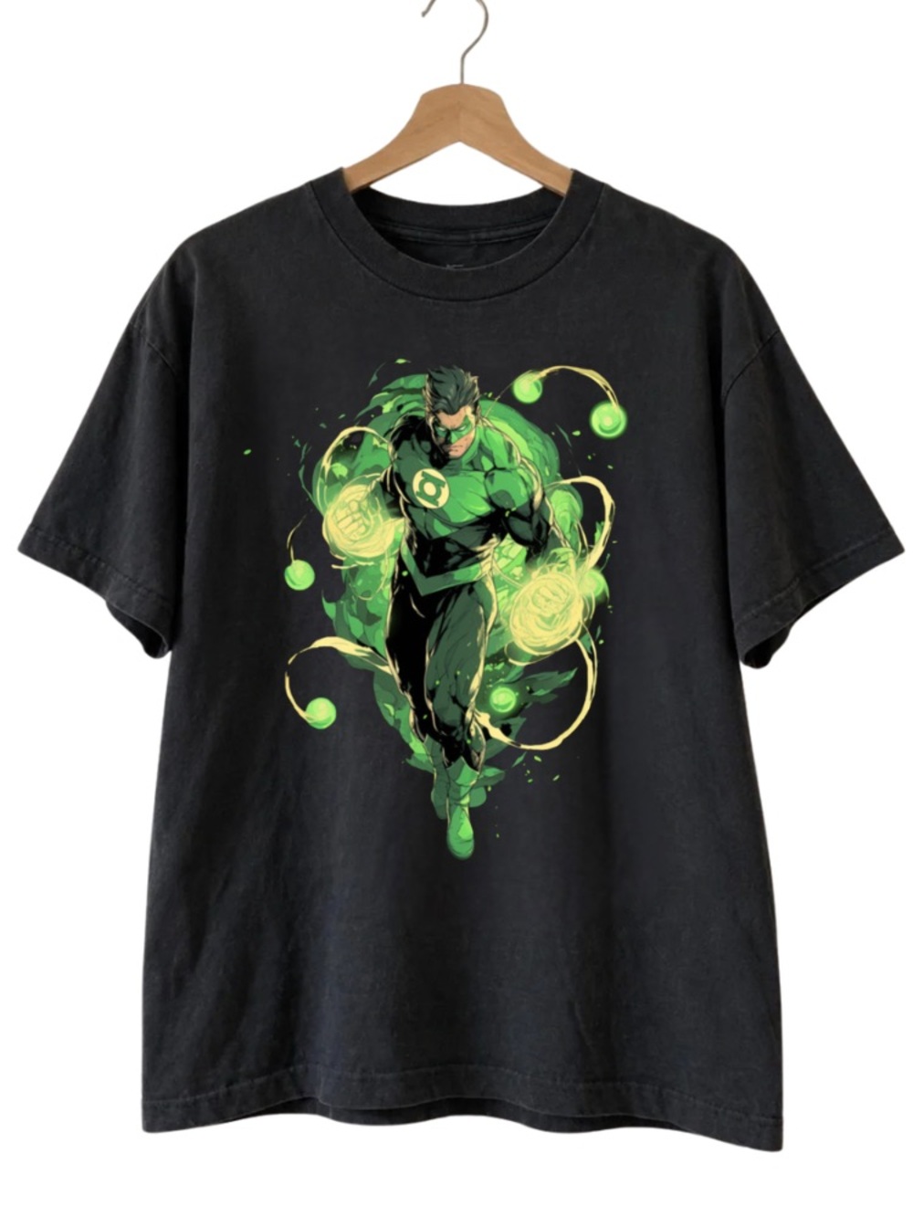 Gildan Black Tee with Neon Green Lantern Graphic
